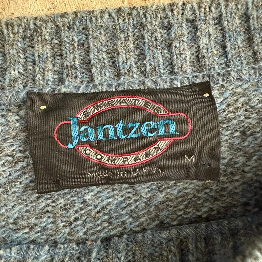 Vtg Jantzen Sweater Colorblock Geometric Wool Blend Pullover Mens M USA Made 80s